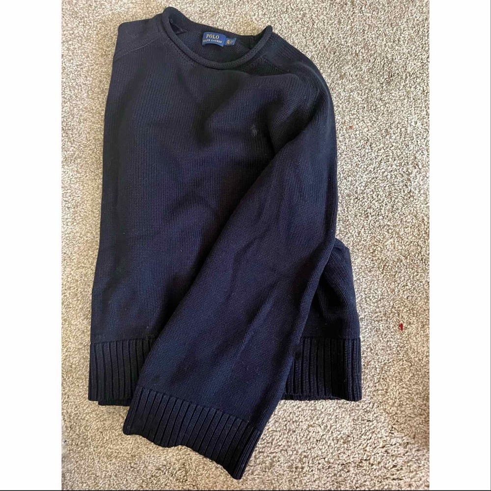Virtually brand new navy cotton polo sweater with bell sleeves.